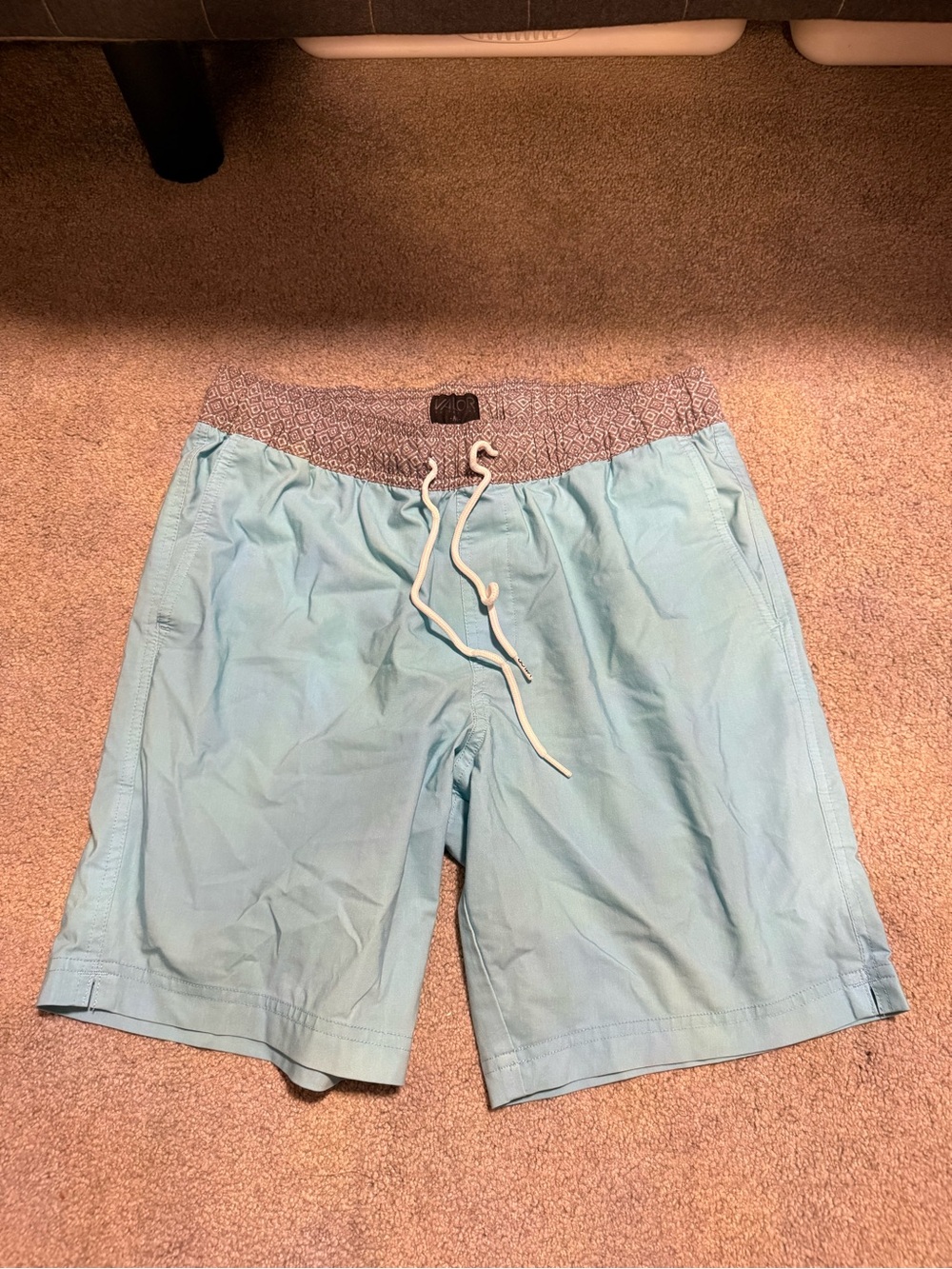 Men Light Blue Swim Shorts with Patterned Waistband